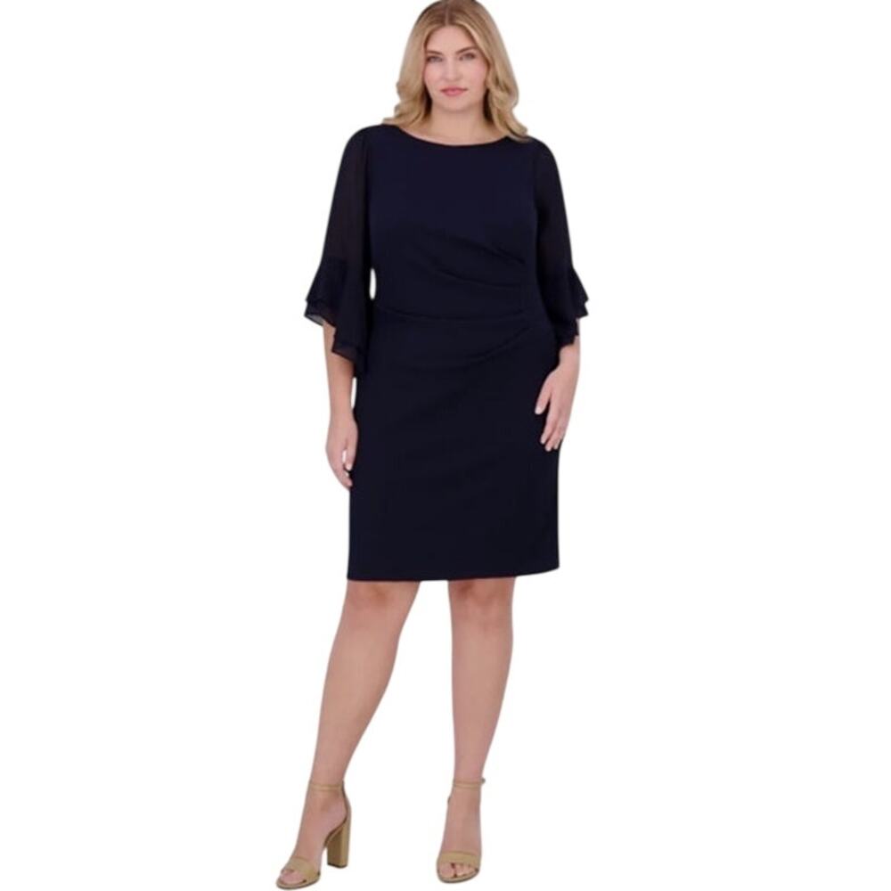Jessica Howard Women's Flutter Sleeve Sheath Dress in Navy Blue